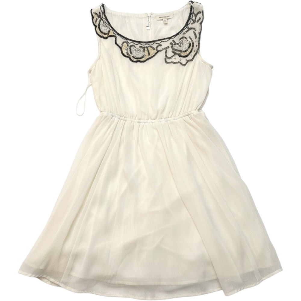 Willow & Clay Beaded Chiffon Mini Dress Black Faux Pearl Sequin
